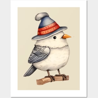 Cute Little Bird Wearing Hat Posters and Art